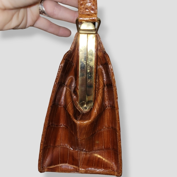 VINTAGE 1950s Industria Argentina Caiman Alligator Leather Purse Cognac Brown - Picture 9 of 17
